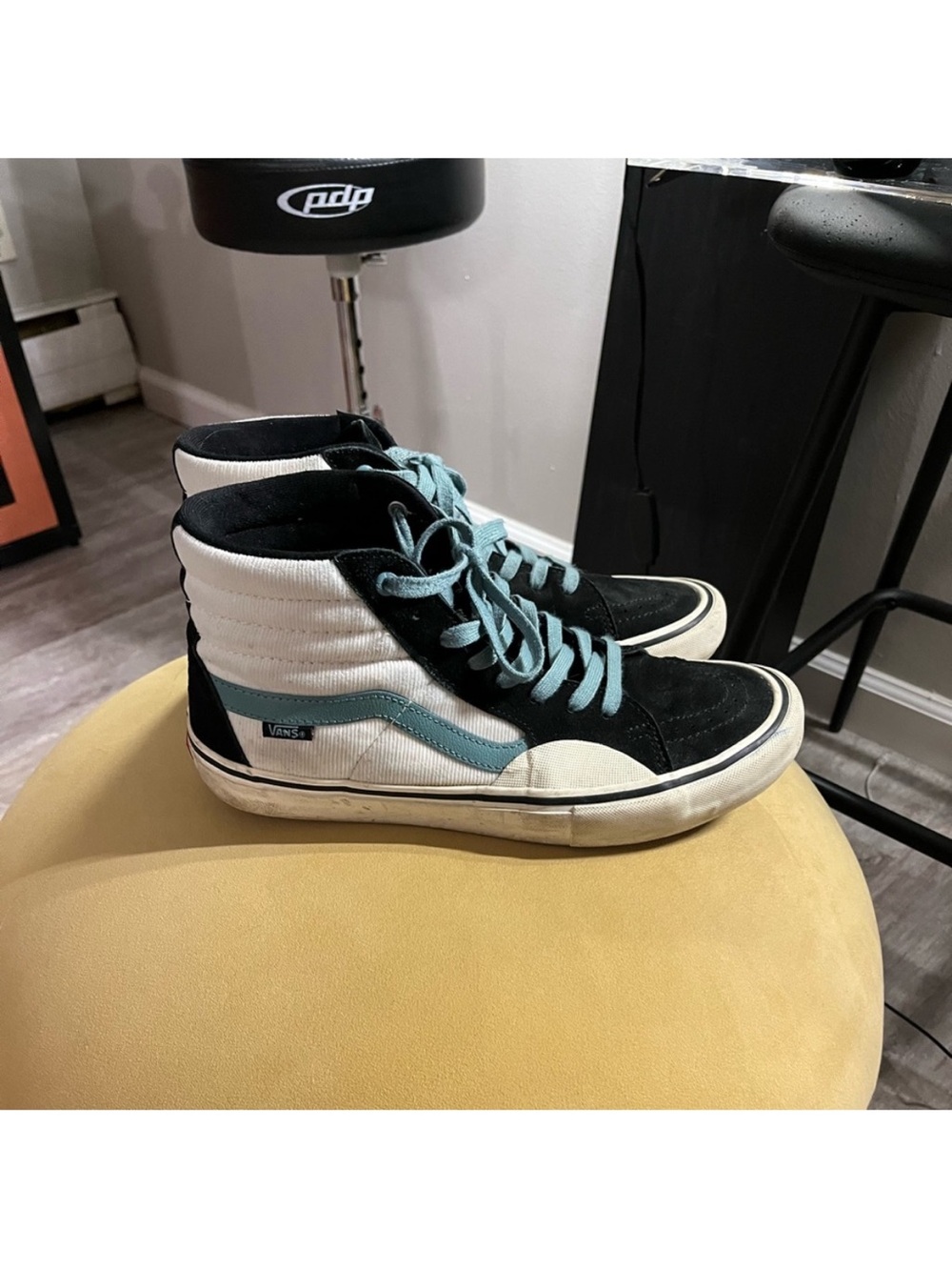 Vans Kids High-Top Sneakers in Black & Teal Blue